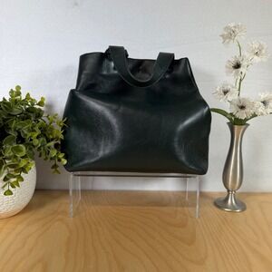 Theory Dark Green Leather Tote Bag‎ Women's Purse Handbag Minimalist Style